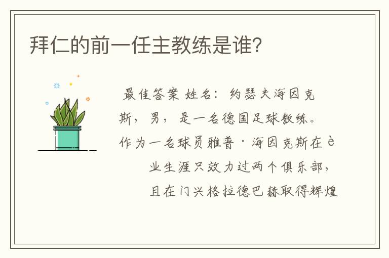 拜仁的前一任主教练是谁?