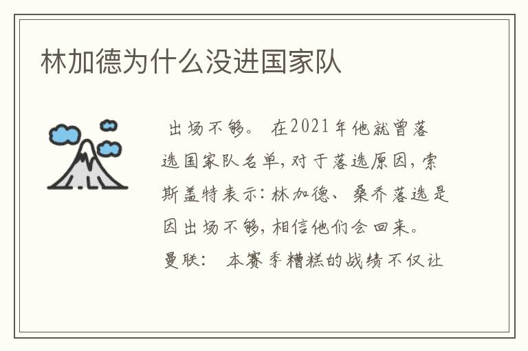 林加德为什么没进国家队