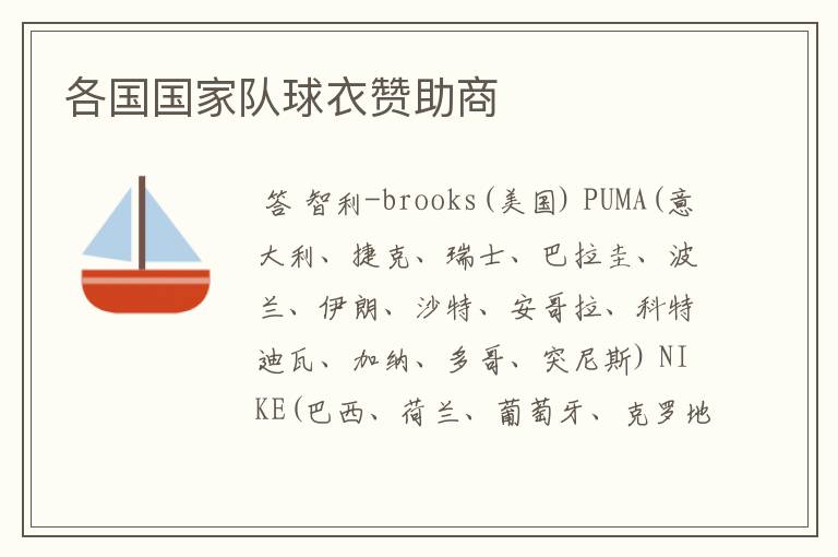 各国国家队球衣赞助商
