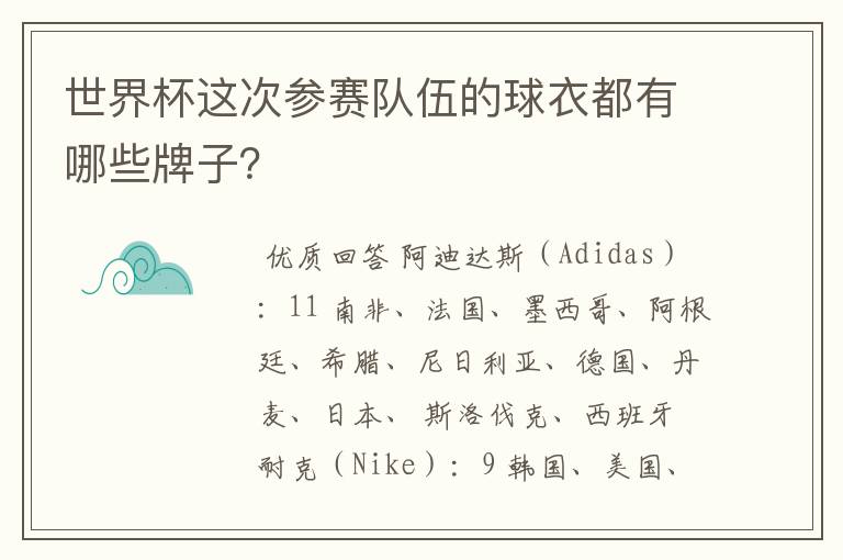 世界杯这次参赛队伍的球衣都有哪些牌子?