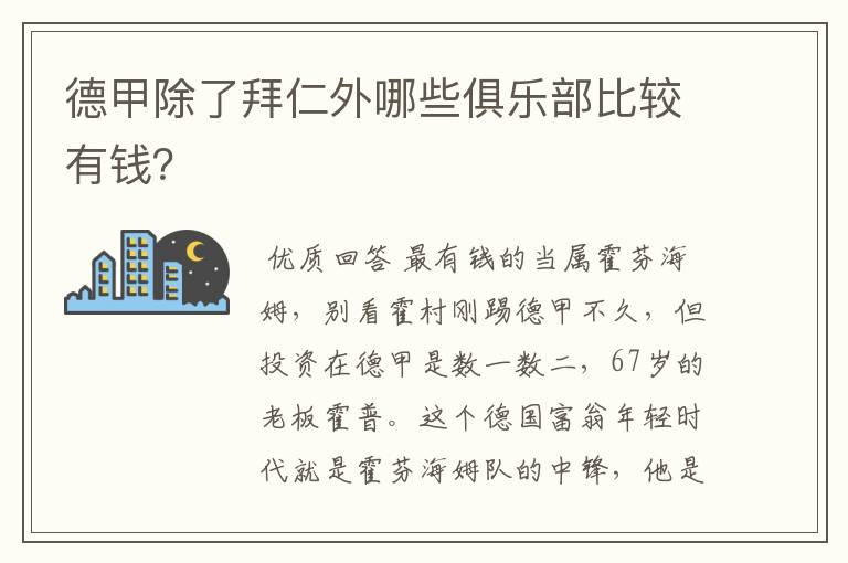 德甲除了拜仁外哪些俱乐部比较有钱?