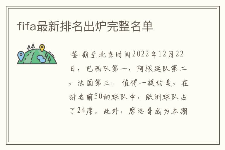 fifa最新排名出炉完整名单