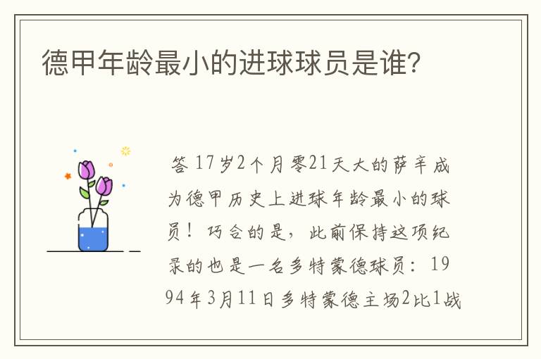 德甲年龄最小的进球球员是谁?