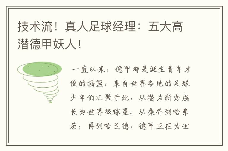 技术流!真人足球经理:五大高潜德甲妖人!