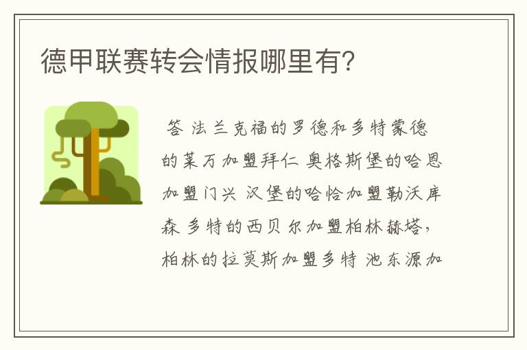 德甲联赛转会情报哪里有?