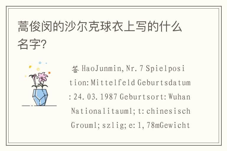 蒿俊闵的沙尔克球衣上写的什么名字?