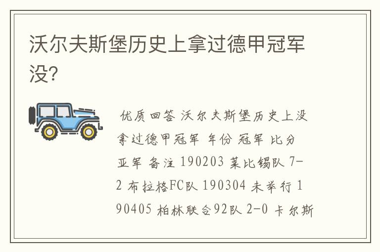 沃尔夫斯堡历史上拿过德甲冠军没?