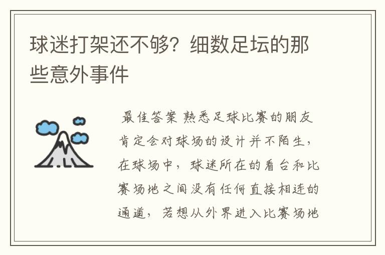球迷打架还不够?细数足坛的那些意外事件