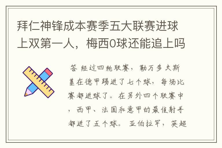 拜仁神锋成本赛季五大联赛进球上双第一人,梅西0球还能追上吗?