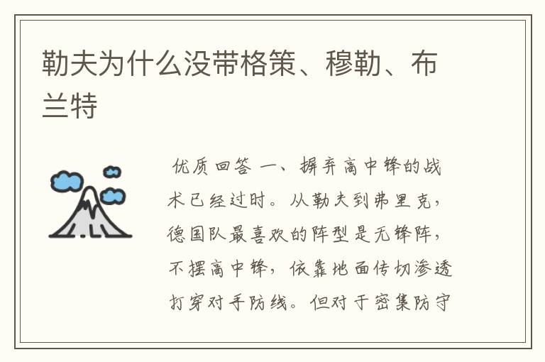 勒夫为什么没带格策、穆勒、布兰特