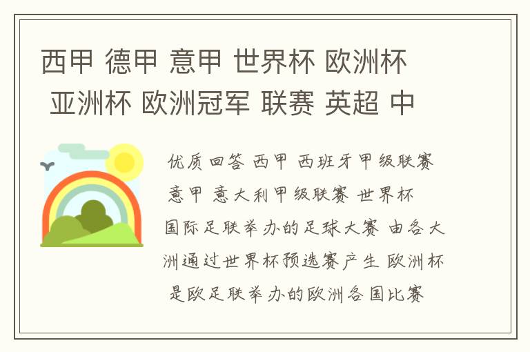 西甲 德甲 意甲 世界杯 欧洲杯 亚洲杯 欧洲冠军 联赛 英超 中超 分别是什么意思啊?