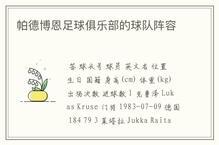 帕德博恩足球俱乐部的球队阵容