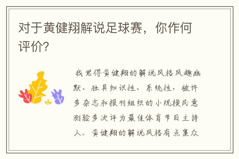 对于黄健翔解说足球赛,你作何评价?