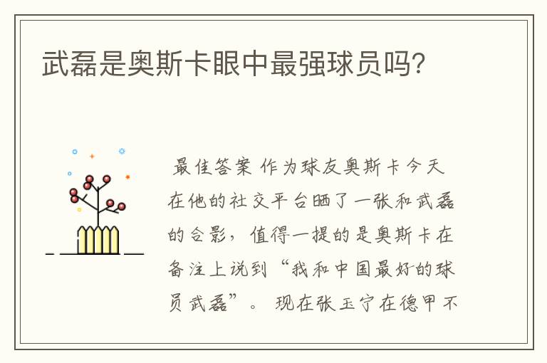 武磊是奥斯卡眼中最强球员吗?