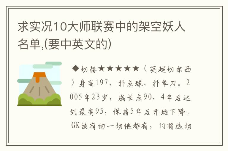求实况10大师联赛中的架空妖人名单,(要中英文的)