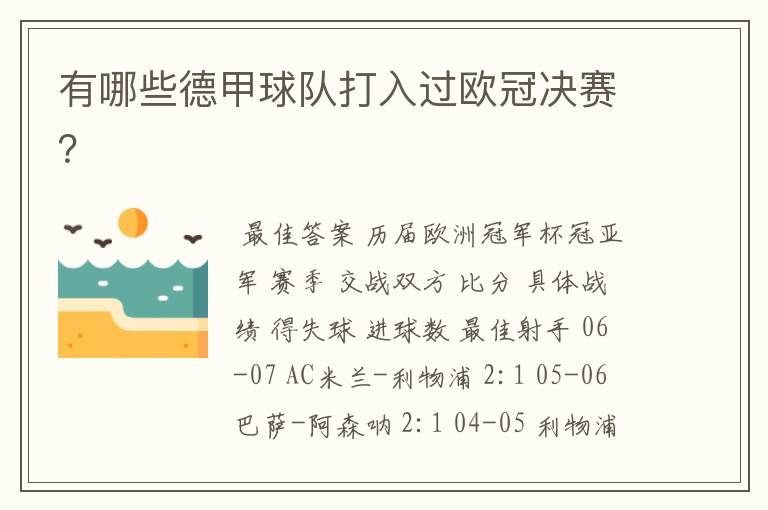 有哪些德甲球队打入过欧冠决赛?