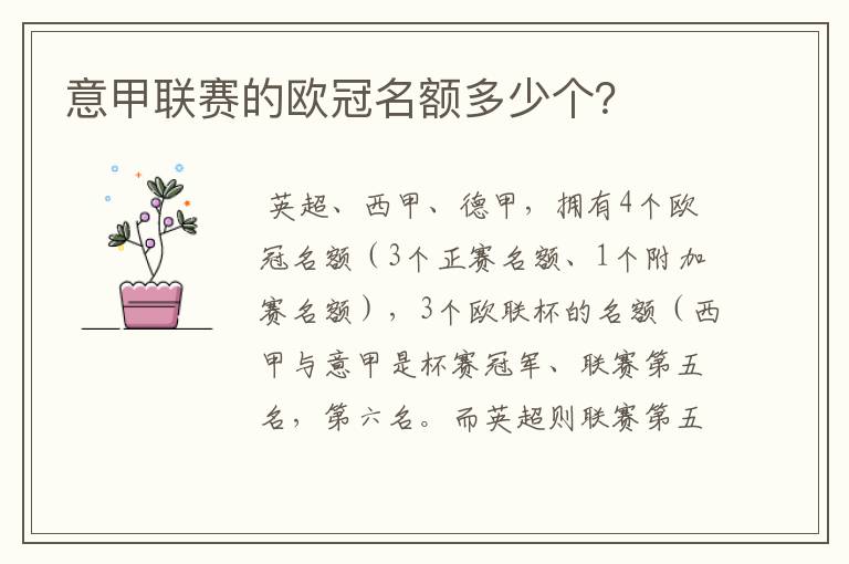 意甲联赛的欧冠名额多少个?