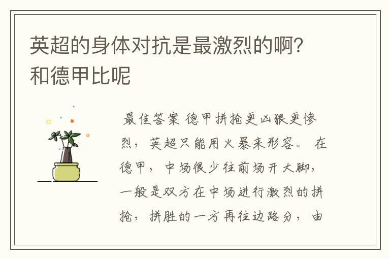 英超的身体对抗是最激烈的啊?和德甲比呢