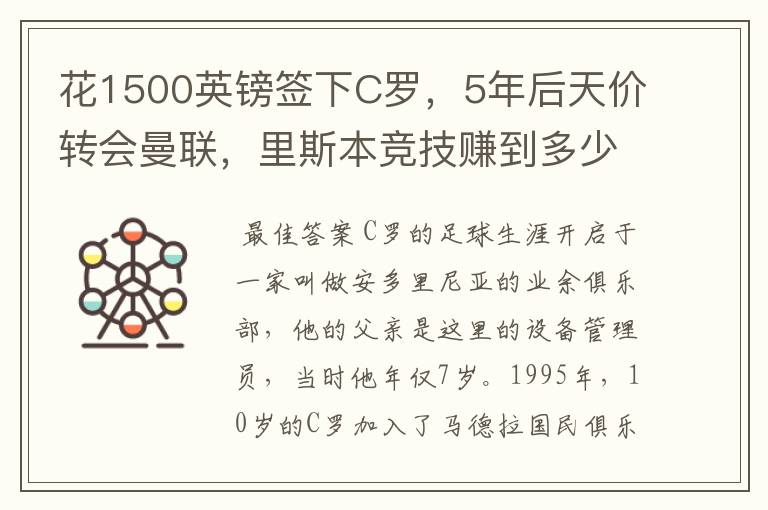 花1500英镑签下C罗,5年后天价转会曼联,里斯本竞技赚到多少钱?