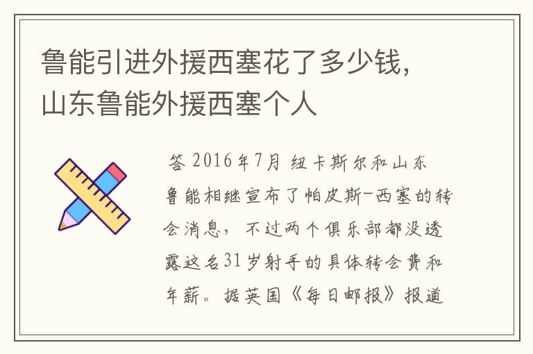 鲁能引进外援西塞花了多少钱,山东鲁能外援西塞个人