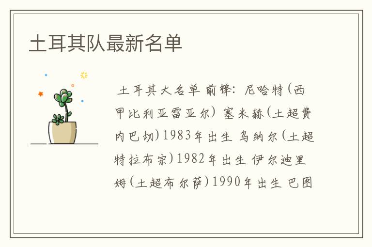 土耳其队最新名单