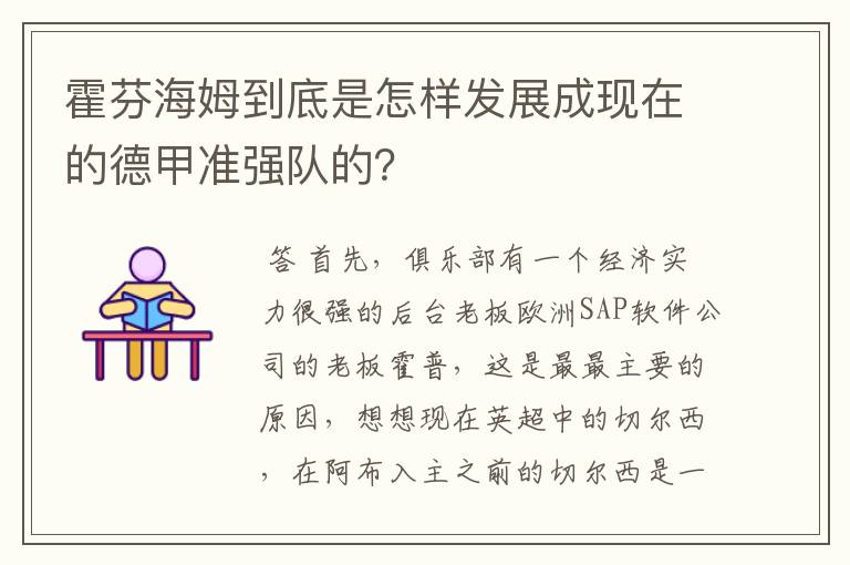 霍芬海姆到底是怎样发展成现在的德甲准强队的?