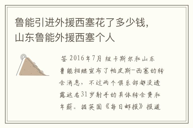 鲁能引进外援西塞花了多少钱,山东鲁能外援西塞个人