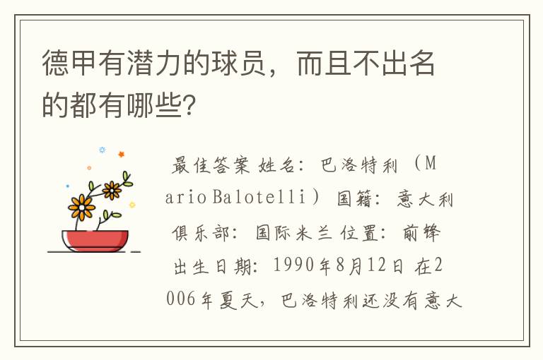 德甲有潜力的球员,而且不出名的都有哪些?