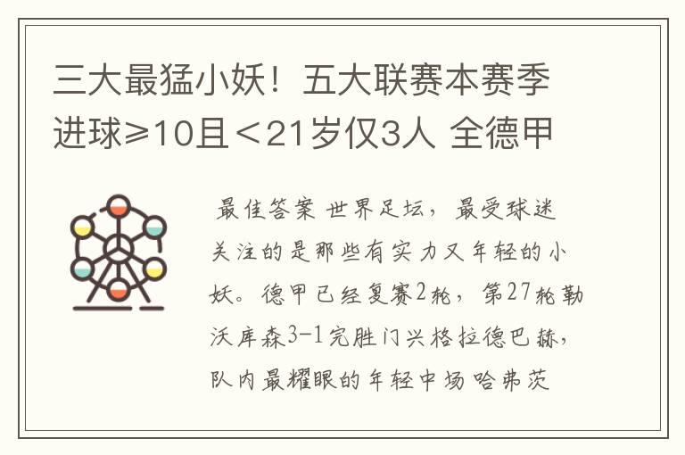 三大最猛小妖!五大联赛本赛季进球≥10且<21岁仅3人 全德甲制造