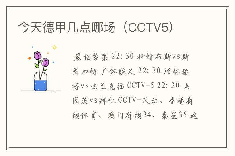 今天德甲几点哪场(CCTV5)