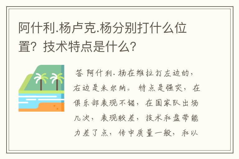阿什利.杨卢克.杨分别打什么位置?技术特点是什么?
