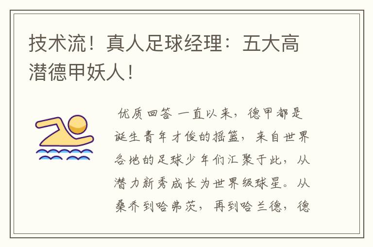 技术流!真人足球经理:五大高潜德甲妖人!