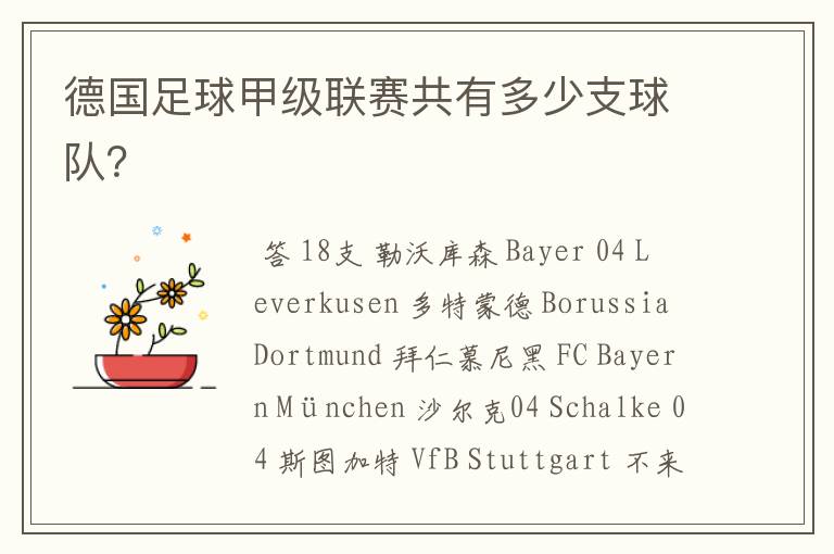 德国足球甲级联赛共有多少支球队?