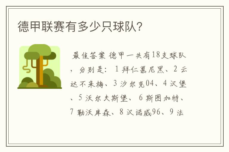 德甲联赛有多少只球队?