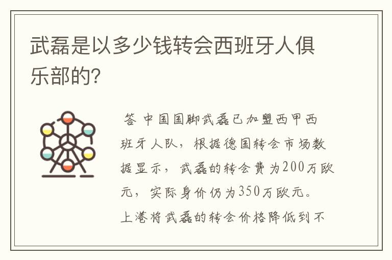 武磊是以多少钱转会西班牙人俱乐部的?