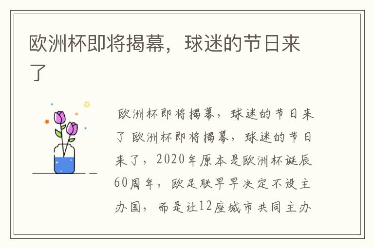 欧洲杯即将揭幕,球迷的节日来了