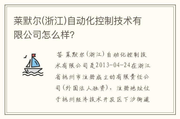 莱默尔(浙江)自动化控制技术有限公司怎么样?