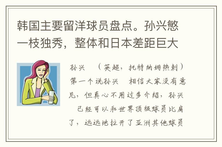 韩国主要留洋球员盘点。孙兴慜一枝独秀，整体和日本差距巨大