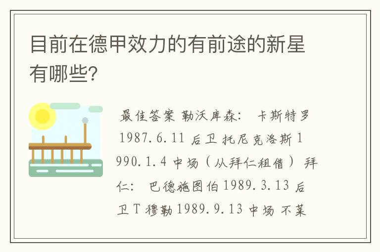 目前在德甲效力的有前途的新星有哪些?