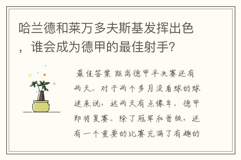 哈兰德和莱万多夫斯基发挥出色,谁会成为德甲的最佳射手?