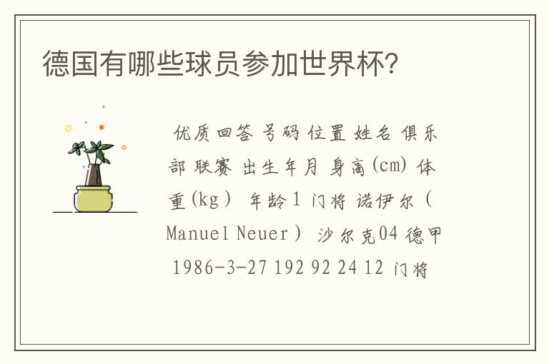 德国有哪些球员参加世界杯?