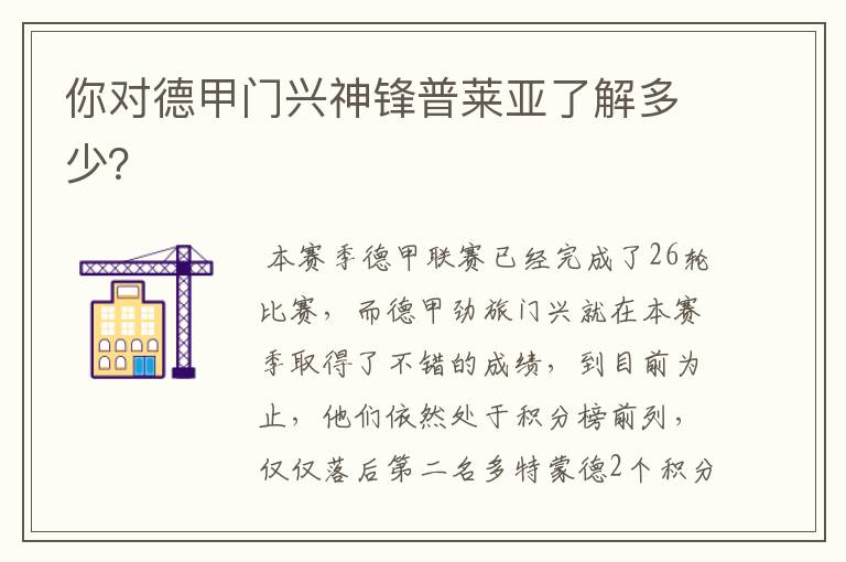 你对德甲门兴神锋普莱亚了解多少?