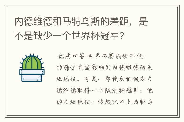 内德维德和马特乌斯的差距,是不是缺少一个世界杯冠军?