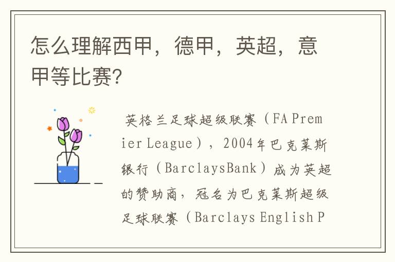 怎么理解西甲,德甲,英超,意甲等比赛?
