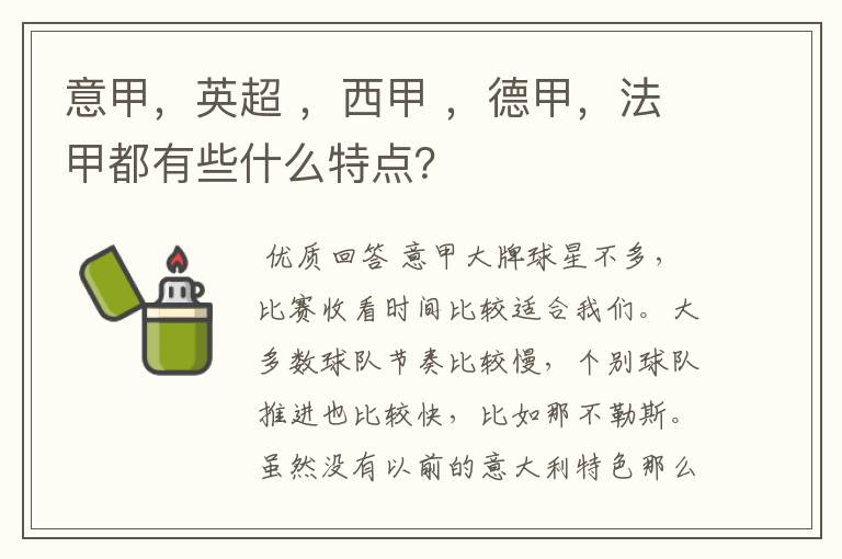 意甲,英超 ,西甲 ,德甲,法甲都有些什么特点?