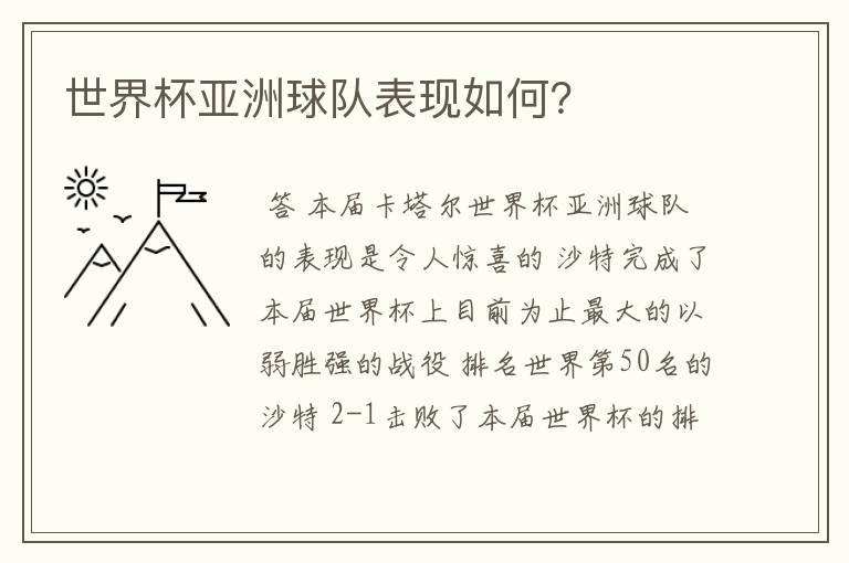 世界杯亚洲球队表现如何?