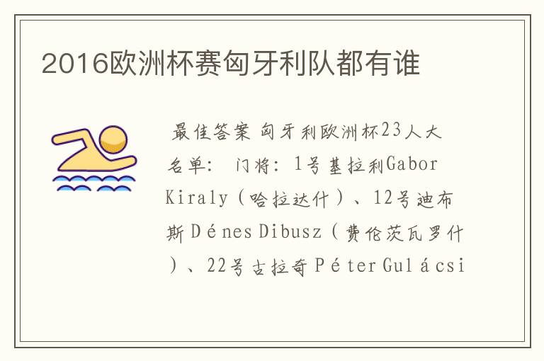 2016欧洲杯赛匈牙利队都有谁