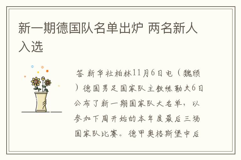 新一期德国队名单出炉 两名新人入选
