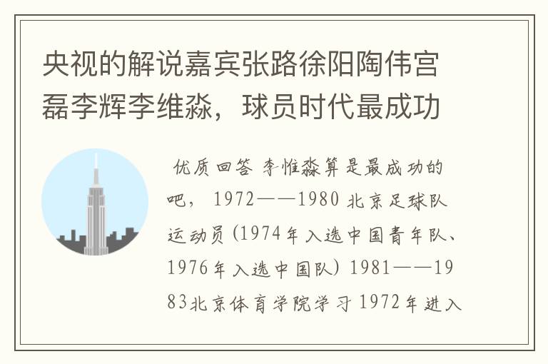 央视的解说嘉宾张路徐阳陶伟宫磊李辉李维淼，球员时代最成功的是谁？他们都是北京人吗？