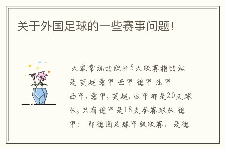 关于外国足球的一些赛事问题!